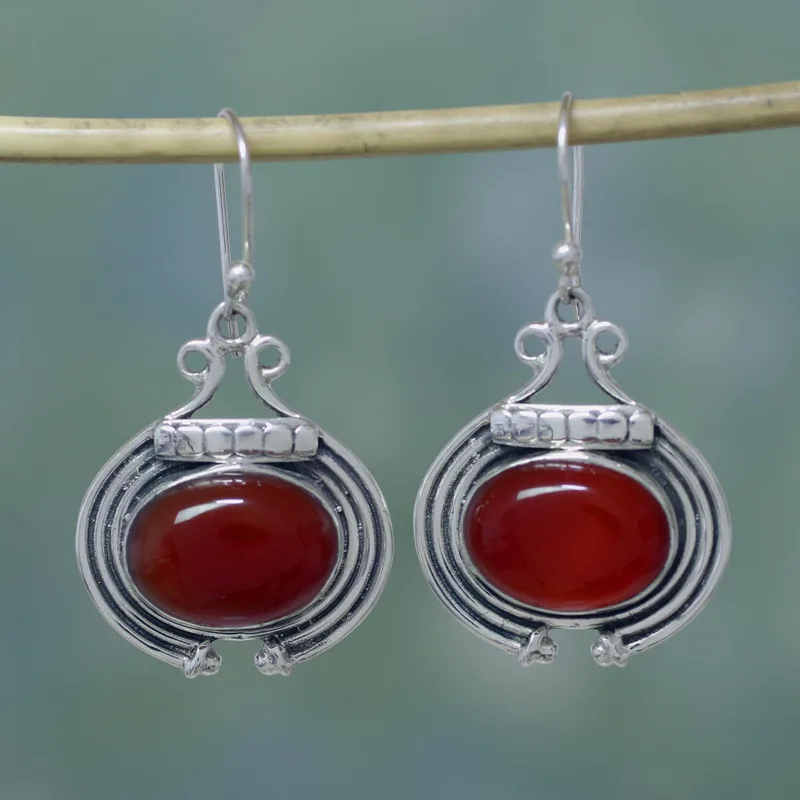 Handgemachte Ohrringe mit Karneol und Sterlingsilber Edelstein-Ohrringe August Geburtsstein Geschenk für Sie