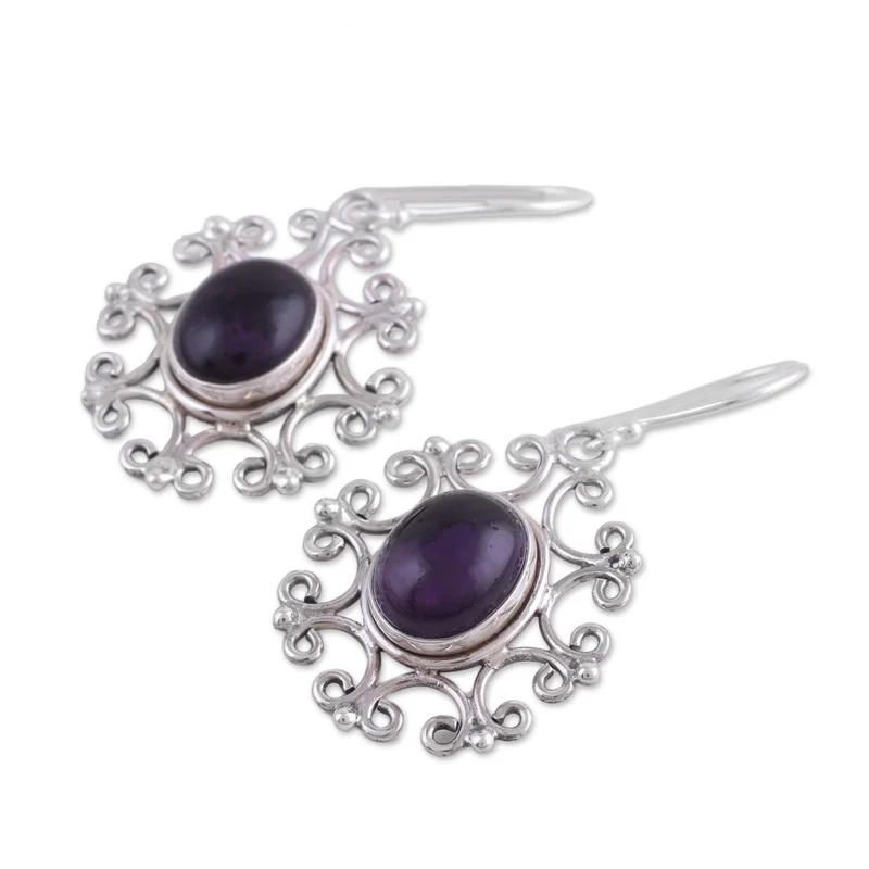 Handgefertigte ovale Amethyst-Ohrhänger Handmade Ohrringe Geschenkartikel Geburtstagsgeschenk