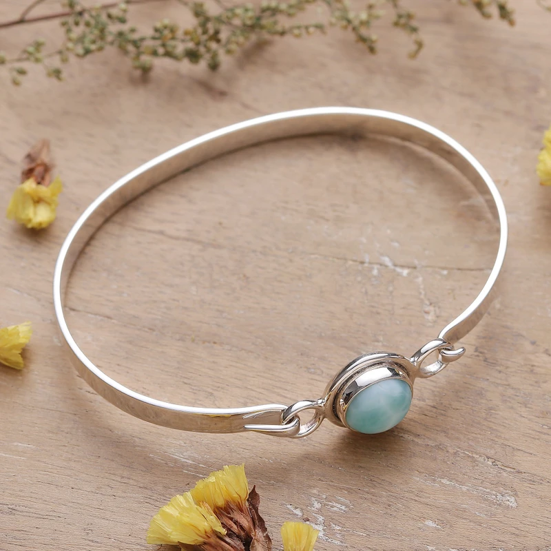 Natürliches Larimar Armband 925 Sterling Silber Armband Böhmischer Schmuck Charm Schmuck Valentinstagsgeschenk für Sie