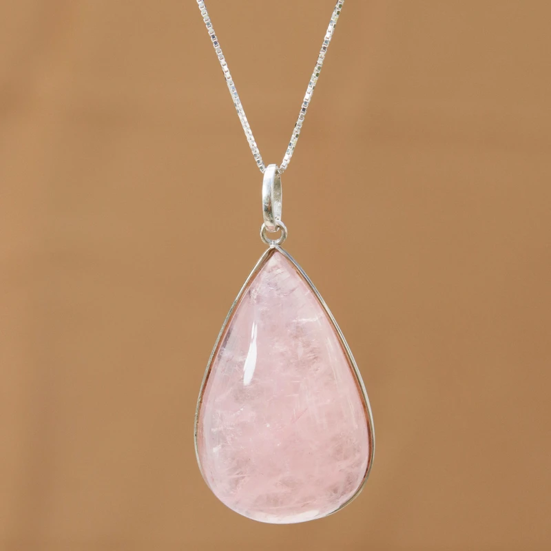 Will of Love 925 Sterling Silber Anhänger Halskette mit Rosenquarz Halskette für Frauen Handgemachte Boho Halsketten Geschenke für Sie