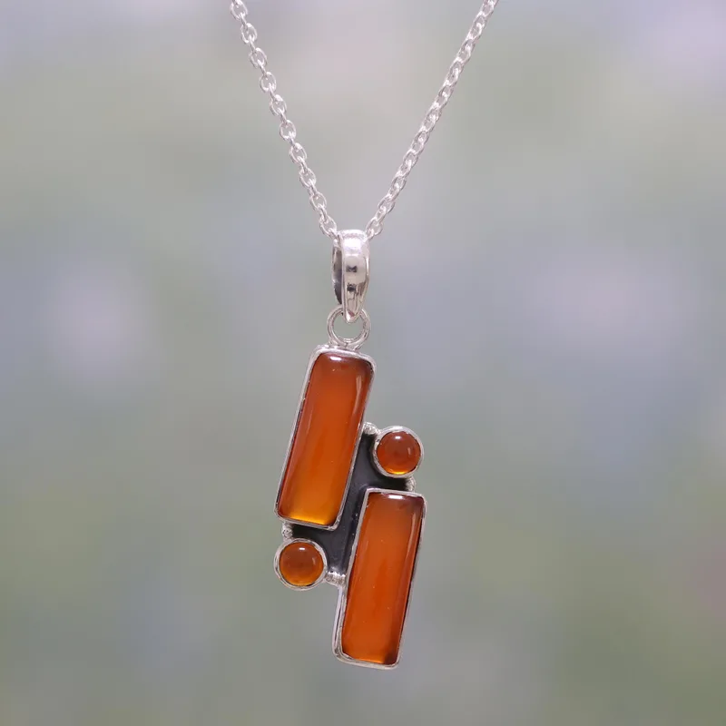 Rechteckige Karneol-Anhänger Halskette 925 Sterling Silber Zierliche Anhänger Juli Geburtsstein Halskette Böhmischer Schmuck Geschenk für Sie