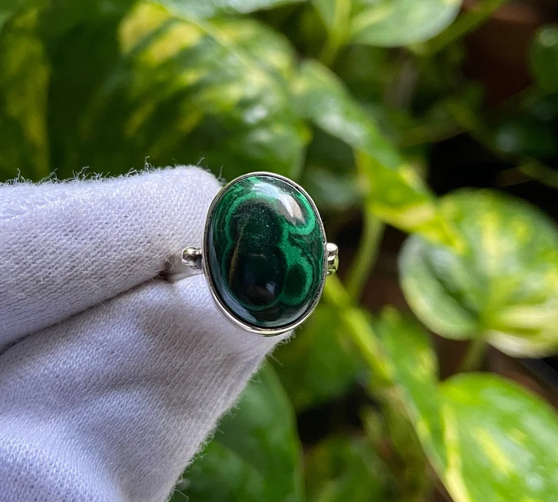 Natur Malachit Ring Silber Malachit Ring 925 Silber Ring Sterling Silber Ring Meditationsring Silberschmuck Bestes Geschenk für Frauen Sie