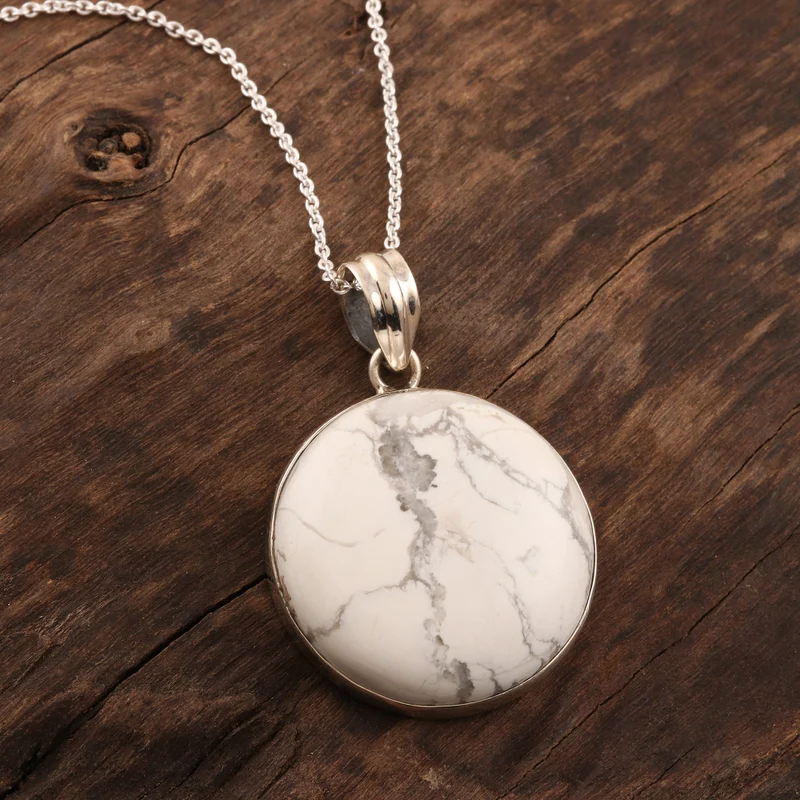 Howlith Cabochon Anhänger Halskette 925 Sterling Silber Howlith Schmuck Handgemachter Böhmischer Schmuck Geschenk Für Sie