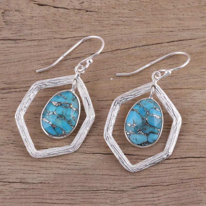 Ohrringe aus Sterlingsilber und Komposit-Türkis, handgemachte Edelstein-Geschenkidee für Brautjungfern, Hochzeitsschmuck