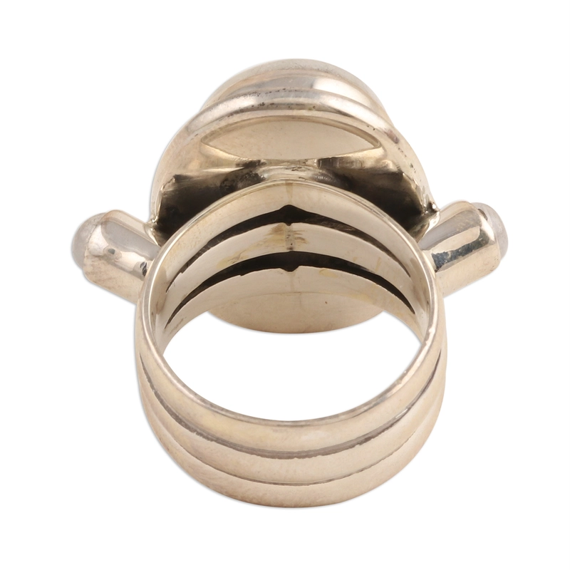 Regenbogen-Mondstein Cocktailring aus 925er Sterlingsilber, handgefertigt, Geschenk für Sie und Mama