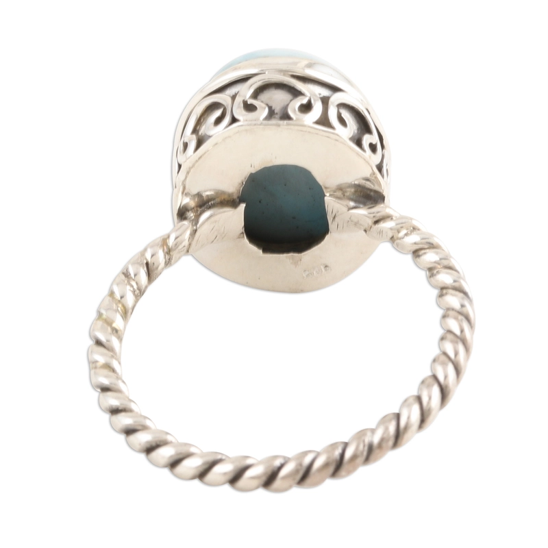 Ovaler Larimar Cabochon Sterling Silber Ring Handgemachtes Design 925 Sterling Silber Geschenk für sie & Mama