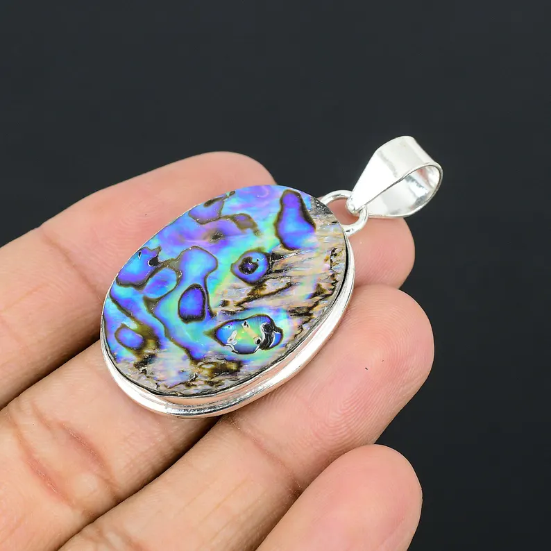 Abalone-Muschel-Anhänger, Edelstein-Schmuck, 925er Sterlingsilber-Anhänger, handgefertigte Halskette, Abalone-Muschel-Schmuckanhänger als Valentinstagsgeschenk