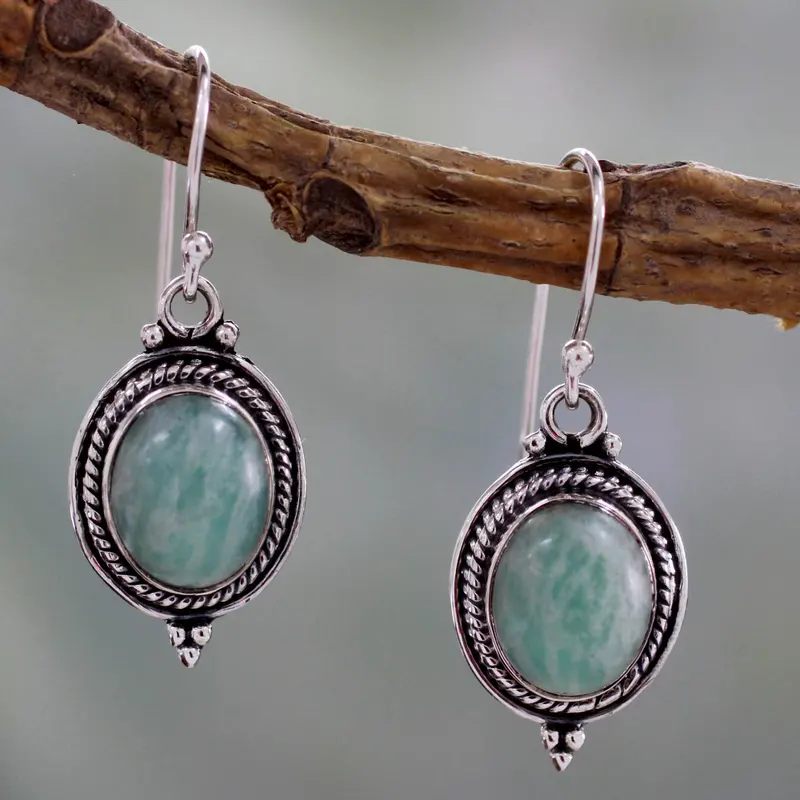 Handgefertigte indische Ohrringe mit Amazonit, Damenschmuck, Boho-Ohrringe, handgemachte Edelsteinohrringe, Hochzeitsschmuck Geschenk für Sie