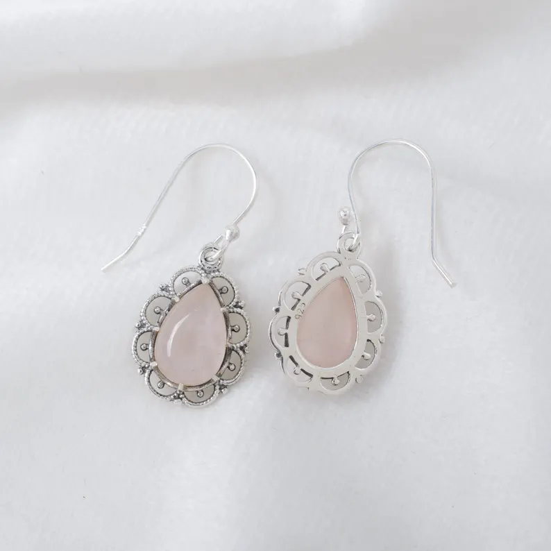 Natürliche Rosenquarz Ohrringe 925 Silber Ohrringe Alltags-Ohrringe Hängeohrringe Designer Ohrringe Statement Schmuck für sie
