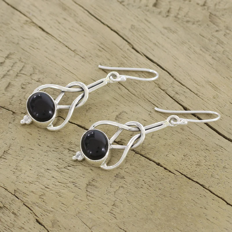 Moderner Schmuck, Ohrringe aus Sterlingsilber und Onyx, handgefertigte Ohrringe für Frauen, Geschenke für Mama und sie