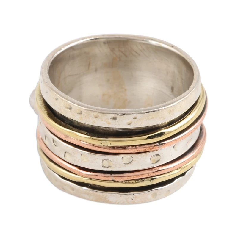 Natürlicher Regenbogen-Mondstein-Spinnerring aus Indien, handgefertigter Ring, Silberschmuck, böhmischer zarter Ring, Geschenk für sie, Geburtstagsgeschenk
