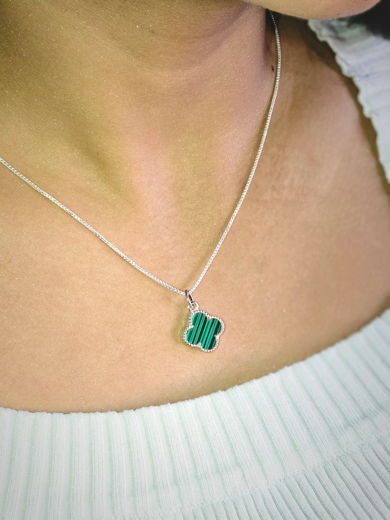 Malachit Anhänger Halskette in Fancy Shape 925 Sterling Silber Schmuck Geschenk für sie