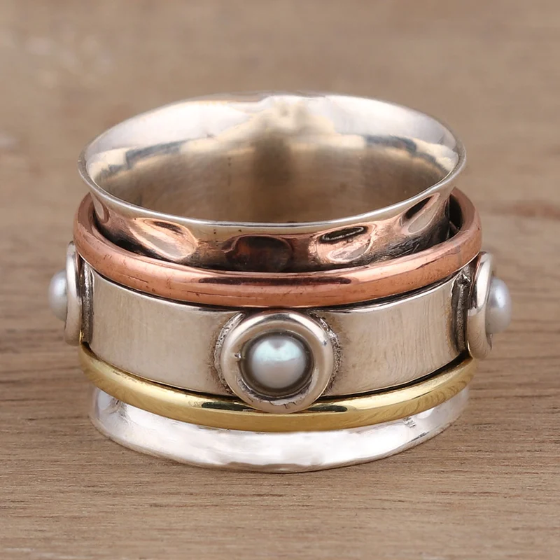 Zuchtperlen-Spinnerring 925 Sterling Silber Spinnerring Handgemachter Ring Silberschmuck Böhmischer Zierlicher Ring Geschenk für Sie