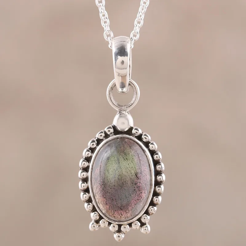 Natürlicher Labradorit-Anhänger Halskette 925 Sterling Silber Halskette Labradorit Schmuck Blauer Blitz Labradorit Halskette für Frauen Brautjungfern Halskette