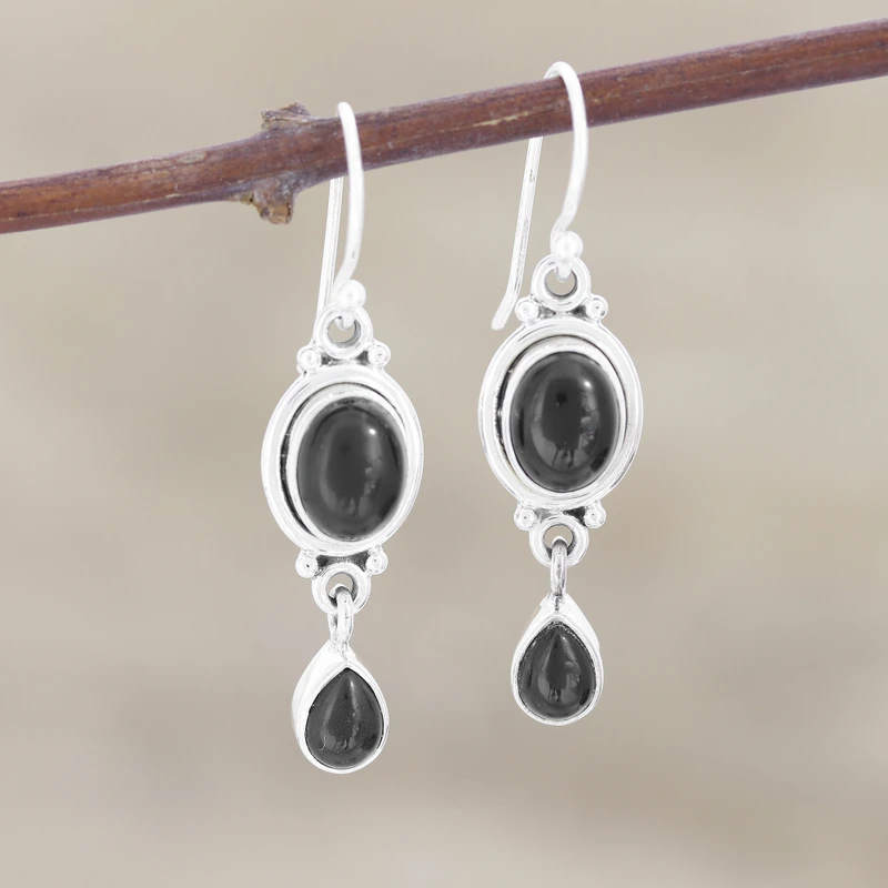 Handgefertigter Schmuck Sterling Silber und Onyx Ohrringe Damen Handgemachte Ohrringe Geschenke für Mama & Sie Böhmischer Schmuck
