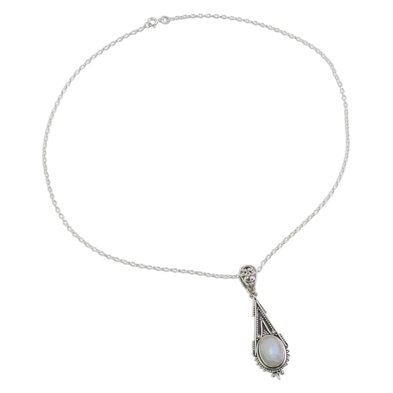 Regenbogen-Mondstein-Anhänger-Halskette Moonlight Radiance aus 925er Sterlingsilber, handgefertigter böhmischer Schmuck, Jahrestagsgeschenk für Sie und Ihre Frau