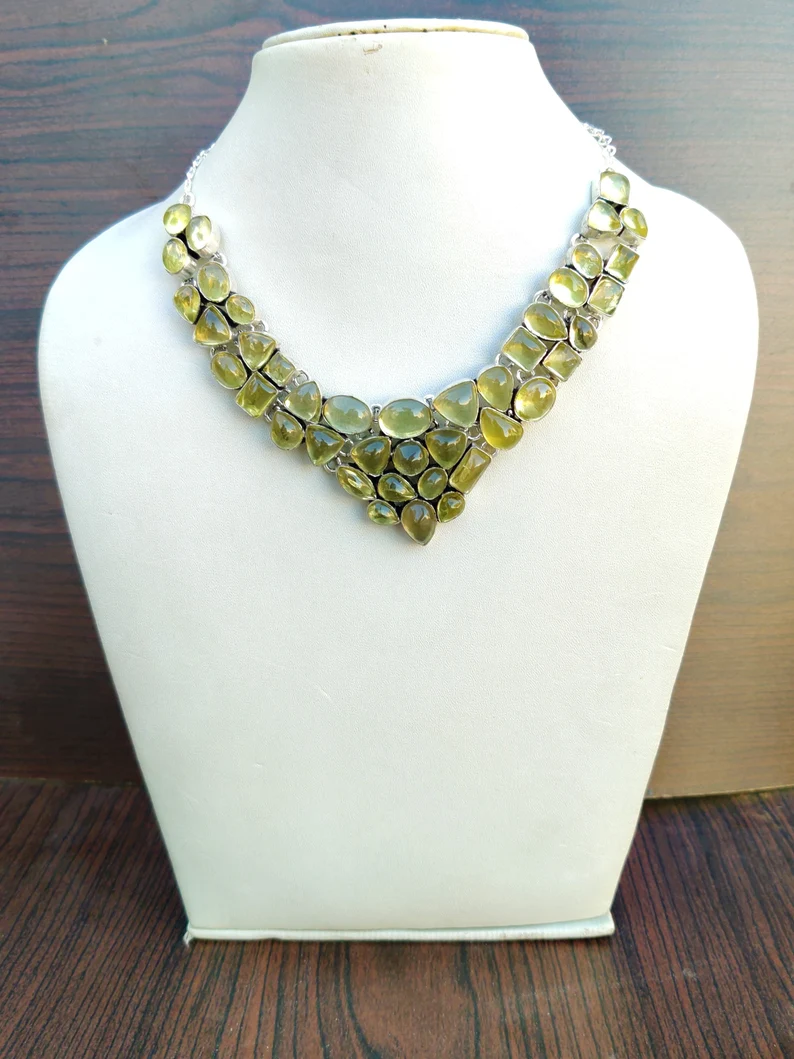 Lemonquarz-Halsketten Hochzeitskette Natürlicher Edelstein Lemonquarz Lemonquarz-Schmuck Geschenkbox für Damen-Halsketten