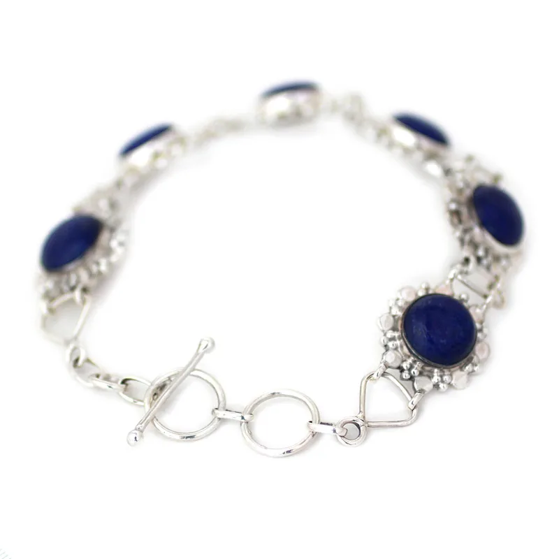 Nighttime Glamour 925 Sterling Silver Lapis lazuli Link Bracelet Bohemian Jewelry Charming Jewelry Gift For Her