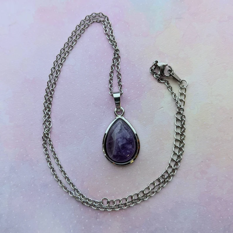 Amethist Druppel Hanger Ketting Natuurlijke Edelsteen Delicate Hanger Handgemaakte Sieraden Best Verkochte Items Cadeau 925 Sterling Zilver