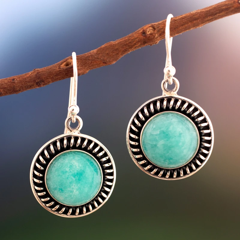 Handgemachte Sterling Silber Hänge-Amazonit-Ohrringe Damenschmuck Boho Ohrringe Handgemachte Edelstein-Ohrringe Hochzeitsschmuck Geschenk für Sie