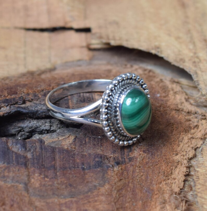 Green Malachite 925 Sterling Silver Gemstone Ring Designer Jewelry Natural Gemstone Ring April Month Birthstone Gift For Valentine Day