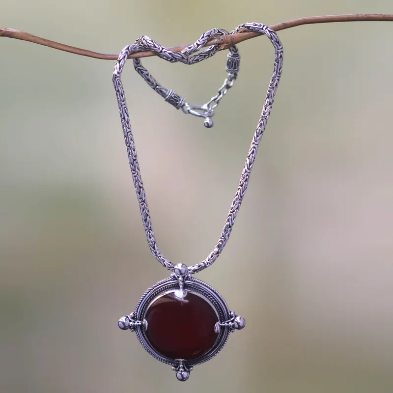 Handgefertigte Halskette mit Sterlingsilber- und Karneol-Anhänger, Art-déco-Halskette, Geschenk für sie