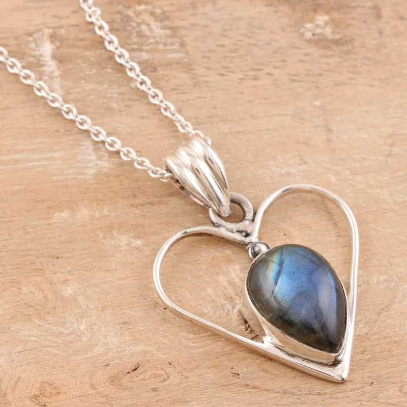 Beste Liefde Labradoriet en Sterling Zilveren Hanger Ketting Hanger Ketting Sierlijke Labradoriet Sieraden Cadeau Voor Haar