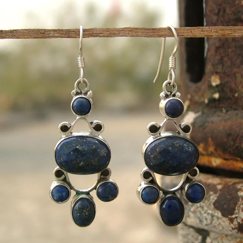 Handgefertigte Ohrringe aus Sterlingsilber und Lapislazuli Designer-Ohrringe für Frauen Handgemachte Silberohrringe Schmuckgeschenke Artikel Geschenk für Sie