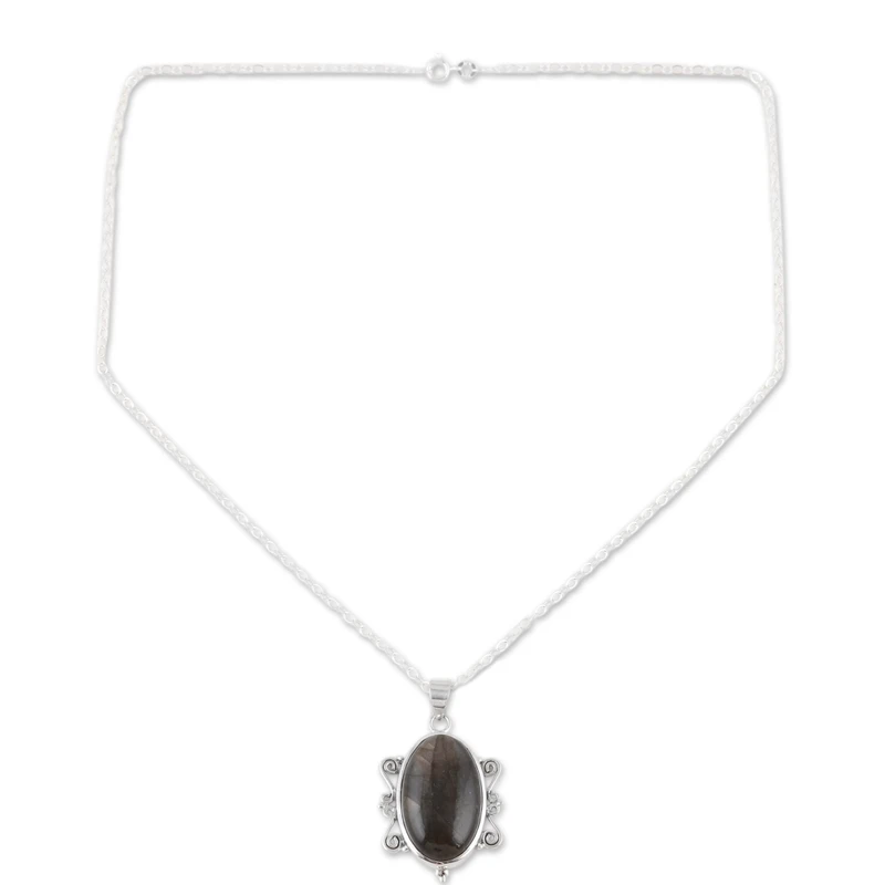 925 Sterlingsilber Anhänger Halskette mit ovalem Labradoritstein Boho Zierlicher Labradorit Schmuck Geschenk für Sie