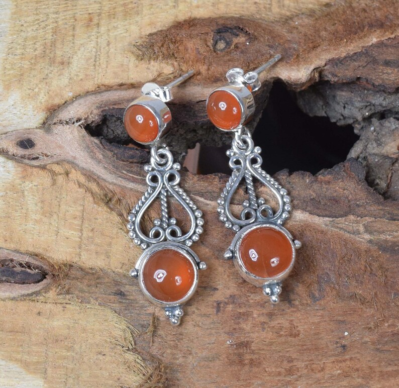Roter Karneol 925er Sterling Silber Edelstein Designer Ohrstecker August Monats Geburtsstein Handgemachter Schmuck Geschenk für Jahrestag
