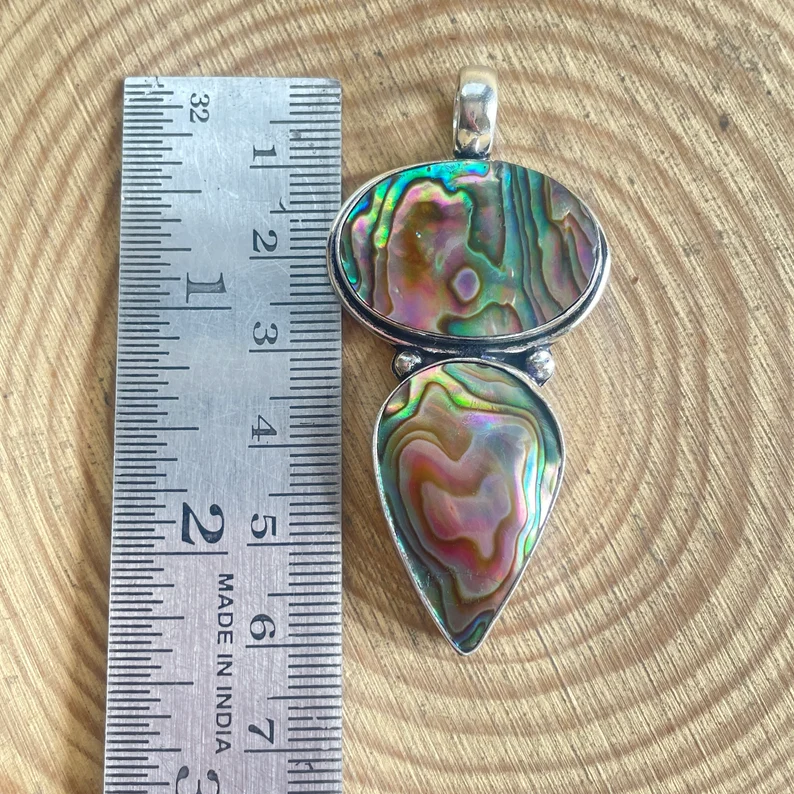 Abalone-Muschel-Anhänger mit Silberkette Halskette 925 Sterling Silber Anhänger Halskette Großer Edelsteinanhänger Handgemachter Edelsteinschmuck