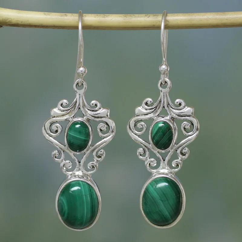 Fair Trade Schmuck Sterling Silber Malachit Ohrringe für Frauen Handgemachte Ovale Minimalistische Ohrringe Geschenkidee Schmuckgeschenk für Sie