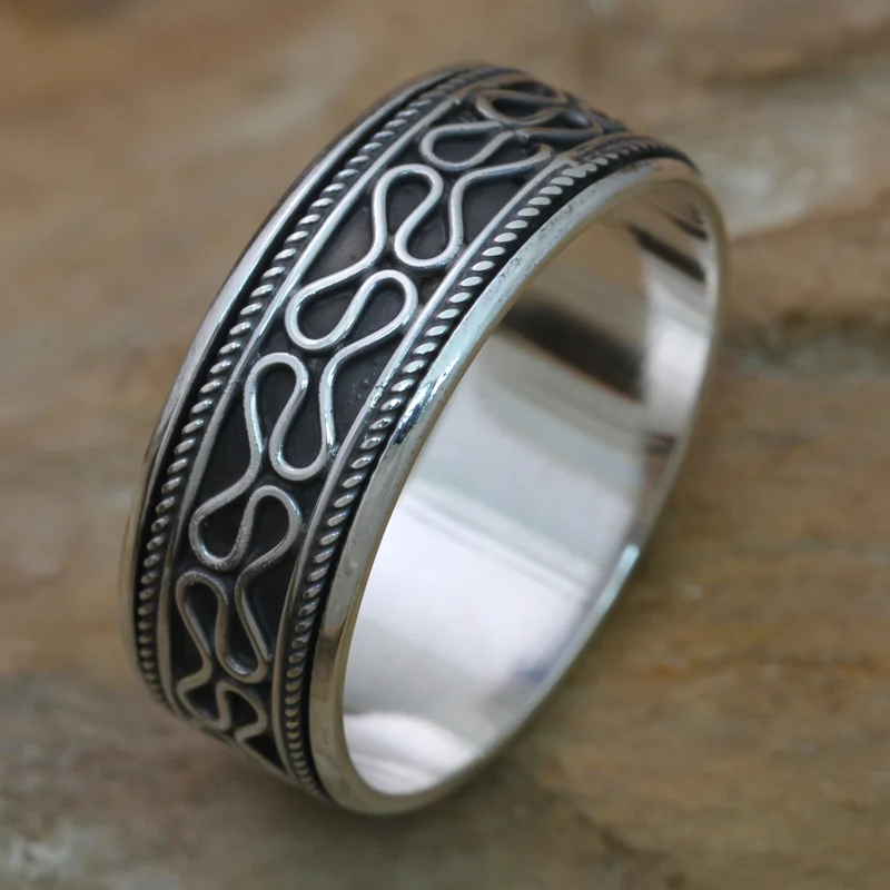 Rolling Waves Spinner Ring 925 Sterling Silber Silberschmuck Handgemachter Böhmischer Zierlicher Ring Geschenk für Sie Geburtstagsgeschenk