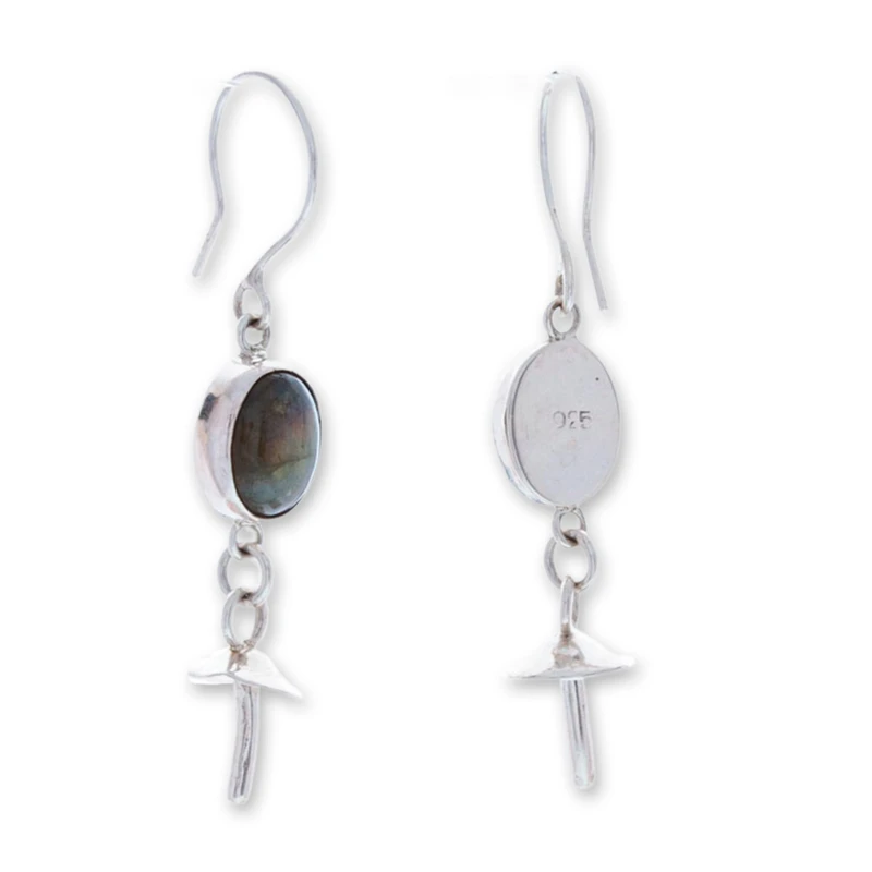 Pilzförmige natürliche Labradorit-Ohrhänger 925 Sterling Silber Ohrringe Blauer Edelstein Ohrhänger Labradorit Schmuck Geschenk für Sie
