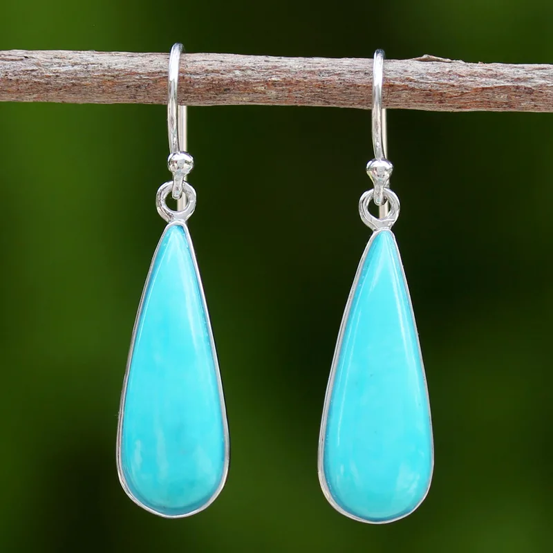 Ohrhänger aus Sterlingsilber und echtem Türkis, 925er Massivsilber, handgefertigt, böhmischer Edelsteinschmuck, Geschenk für sie und Mama