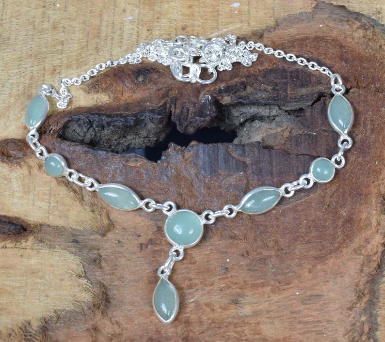 Aquachalcedon 925 Sterling Silber Edelstein Designer Halskette Marquise Runde Halskette Handgemachter Schmuck Geschenk zum Jahrestag