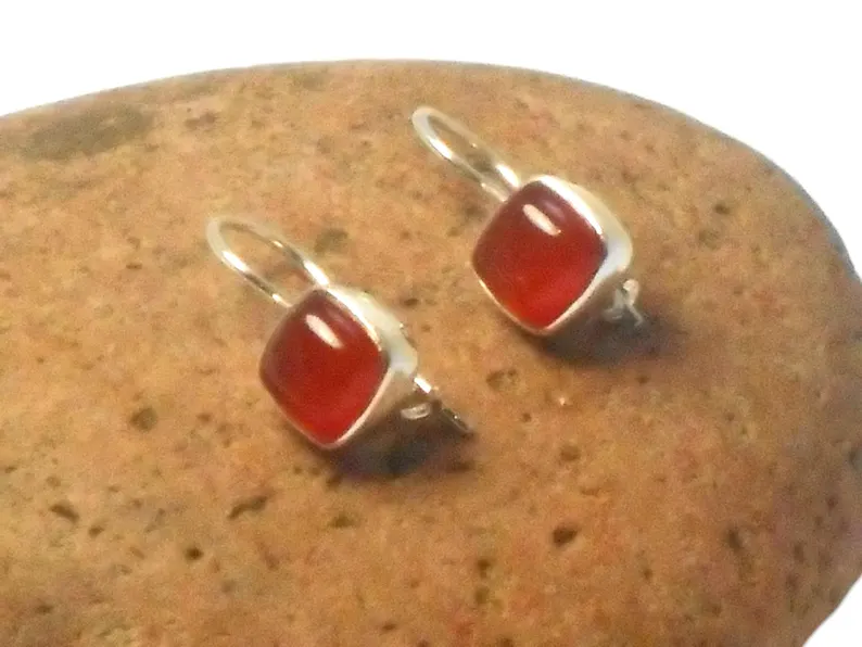 925 Sterlingsilber Quadratische Karneol Ohrringe Geschenk für Sie Handgefertigte Ohrringe Hängeohrringe für Frauen Alltags-Statement-Ohrringe Geschenk für Sie