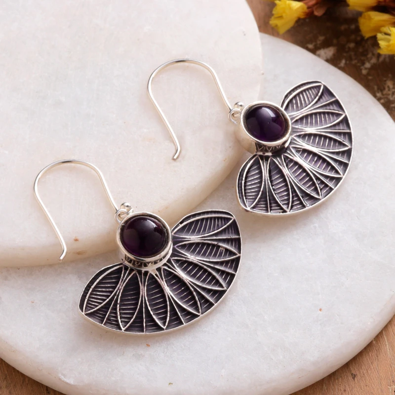 Handbemalte Amethyst-Ohrhänger aus Sterlingsilber, handgemachte Ohrringe, Geschenk, Geburtstagsgeschenk für sie
