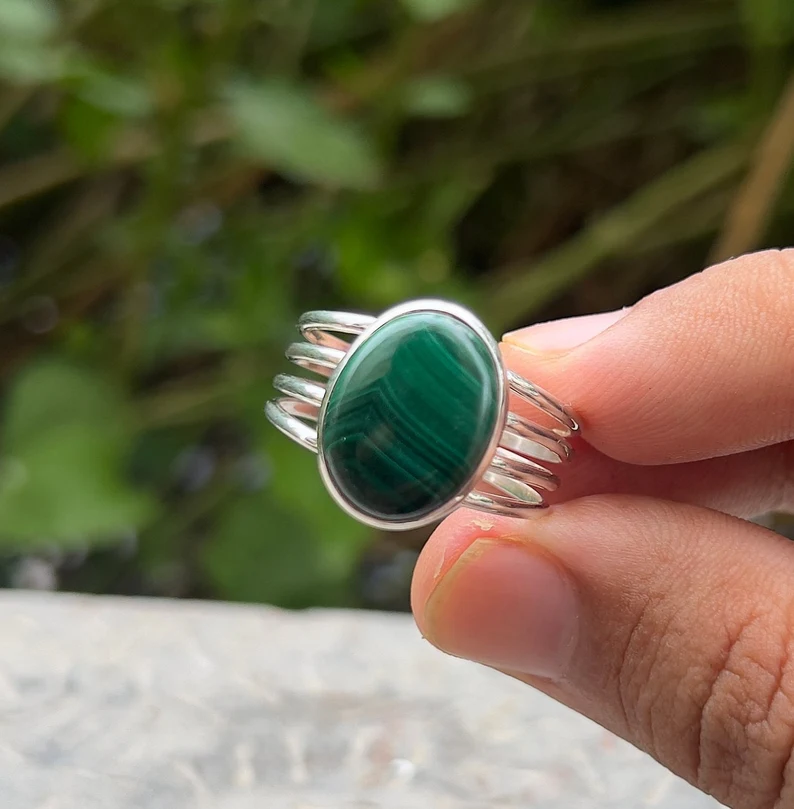 925 Sterling Silber Malachit Edelstein Geburtsstein Handgemachter Schmuck Perfektes Geschenk für Sie