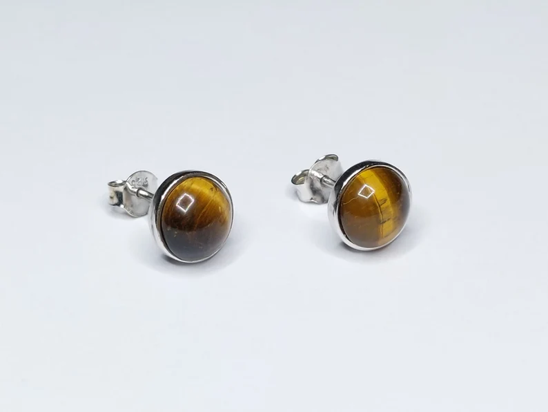 925 Sterling Silber Oval Tigerauge Ohrstecker Edelstein Ohrstecker Antiker Stil Ohrstecker Geschenk für Sie Zierliche Ohrstecker Boho Schmuck