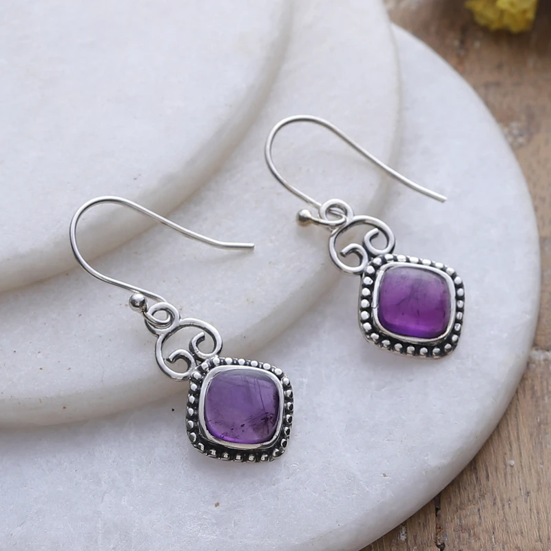 Klassische Ohrringe aus Sterlingsilber und Amethyst, handgefertigt, Geschenkartikel, Geburtstagsgeschenk für sie