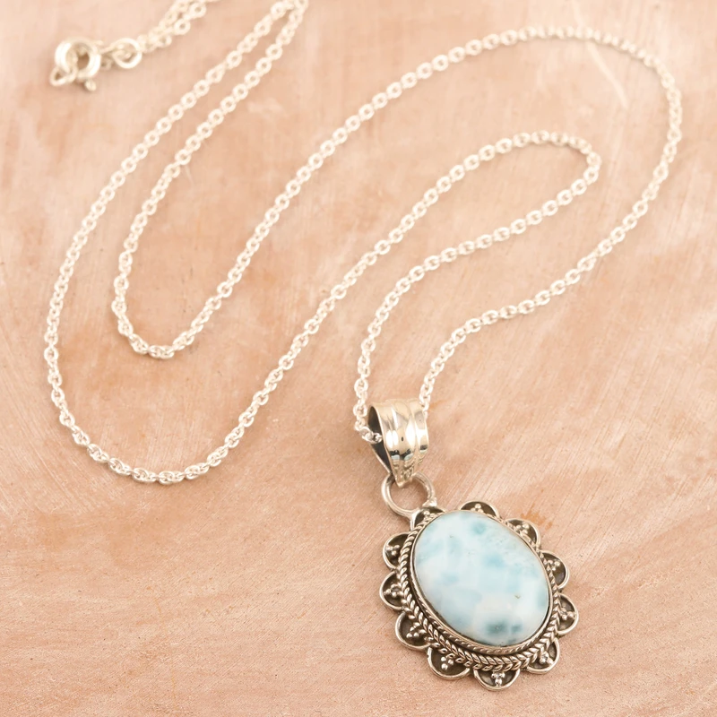 Halskette mit Anhänger aus Sterlingsilber mit Larimar-Edelstein 925 Sterlingsilber Alltagstauglicher Anhänger für Halsketten Perfektes Geschenk für Sie