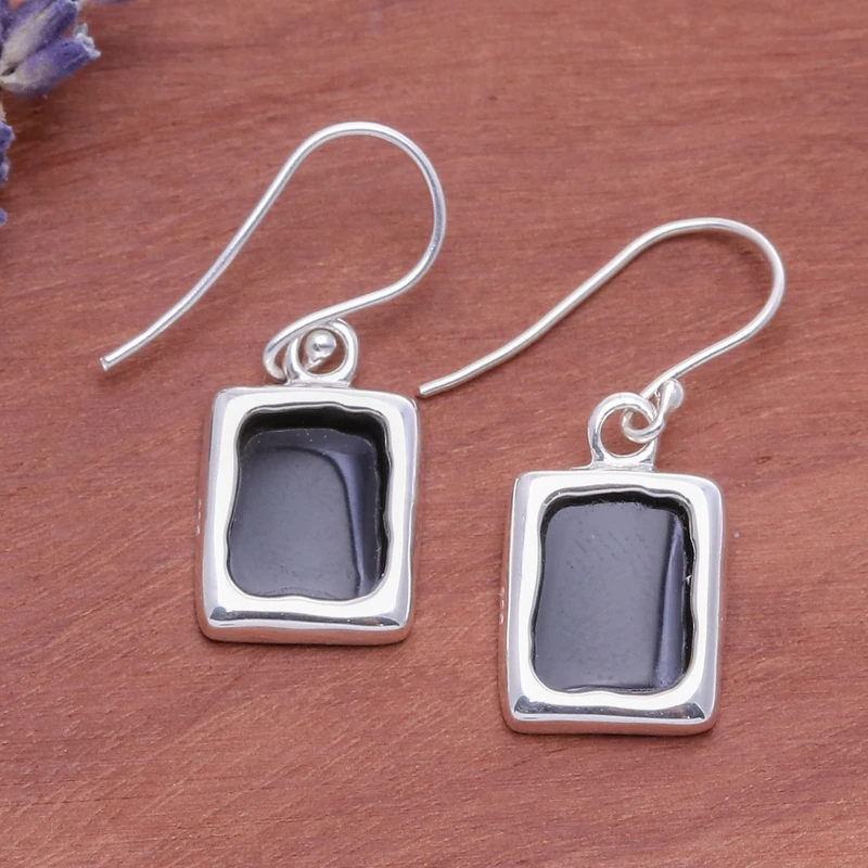 Moderne Ohrhänger aus geschwärztem Onyx und Sterlingsilber, quadratisch, handgefertigt, Geschenke für Mama & Sie