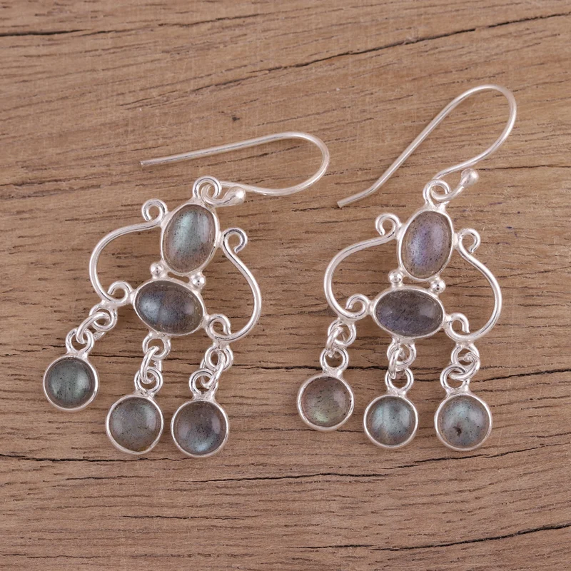 Handgefertigte Labradorit Kronleuchter-Ohrringe 925 Sterling Silber Ohrringe Blauer Edelstein Ohrhänger Labradorit Schmuck Geschenk für Sie