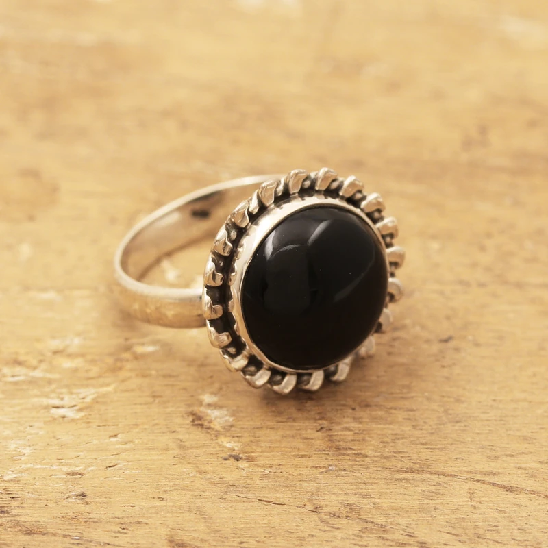 925 Silber Cocktailring mit schwarzem Onyx-Stein Sterling Silber Statement Ring Handgemachter Ring Damen Silberring Geschenk für Sie