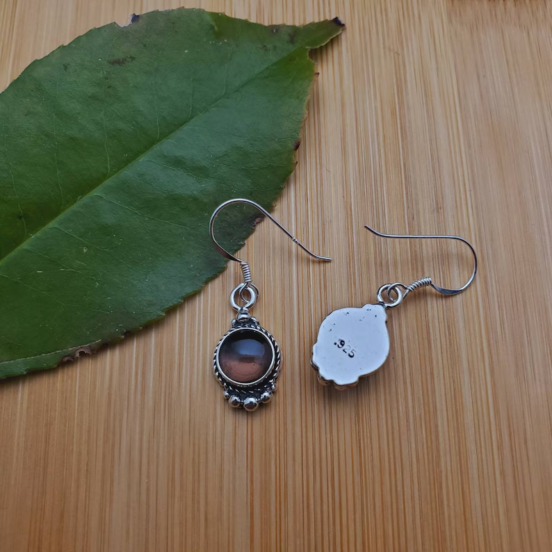 So Cute 925 Dainty Smoky Quartz Dangle Earrings Small Gemstone Hook Earrings Sterling Silver Smoke Color Stone Earrings Dainty Earrings