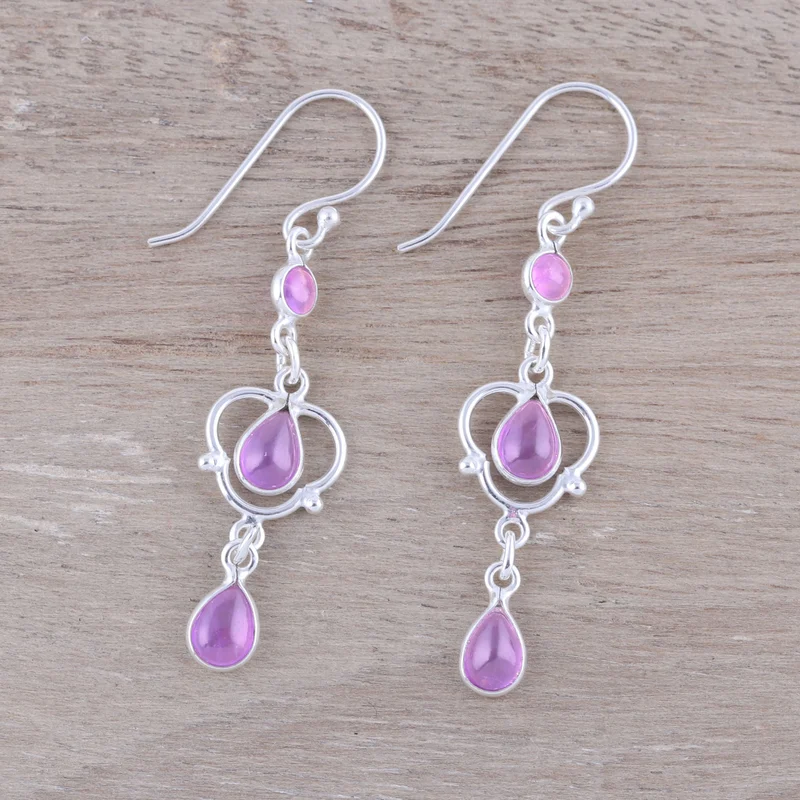 Ohrhänger aus Sterlingsilber mit violettem Amethyst, handgefertigte Ohrringe, Geschenkidee, Geburtstagsgeschenk für sie