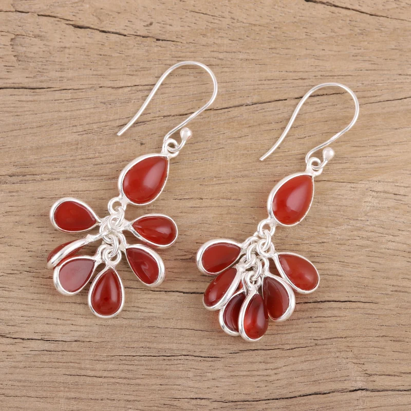 Karneol Ohrhänger 925 Sterling Silber Edelstein Ohrringe August Geburtsstein Geschenk für Sie und Mama