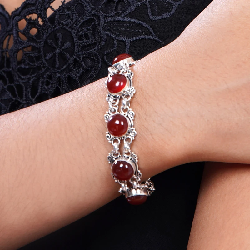 Radiant Queen Karneol Silberarmband 925 Sterling Silber Boho Zierlicher Schmuck Geschenk für Sie