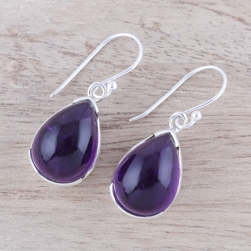 Ohrhänger mit Tropfen-Amethyst, 925er Sterlingsilber, handgefertigt, Geschenk, Geburtstagsgeschenk für Sie
